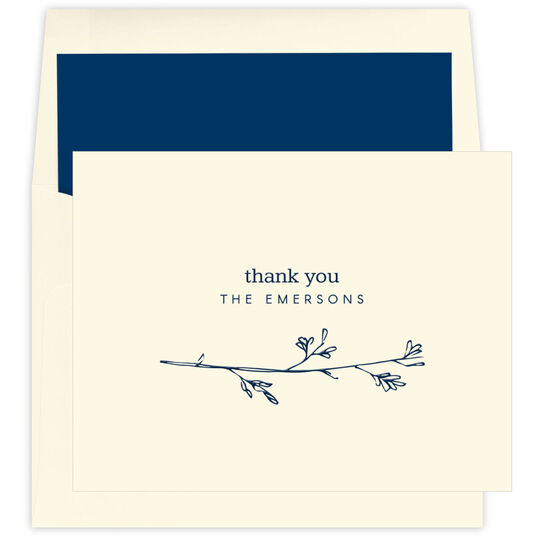 Sketched Branch Thank You Folded Note Cards - Raised Ink